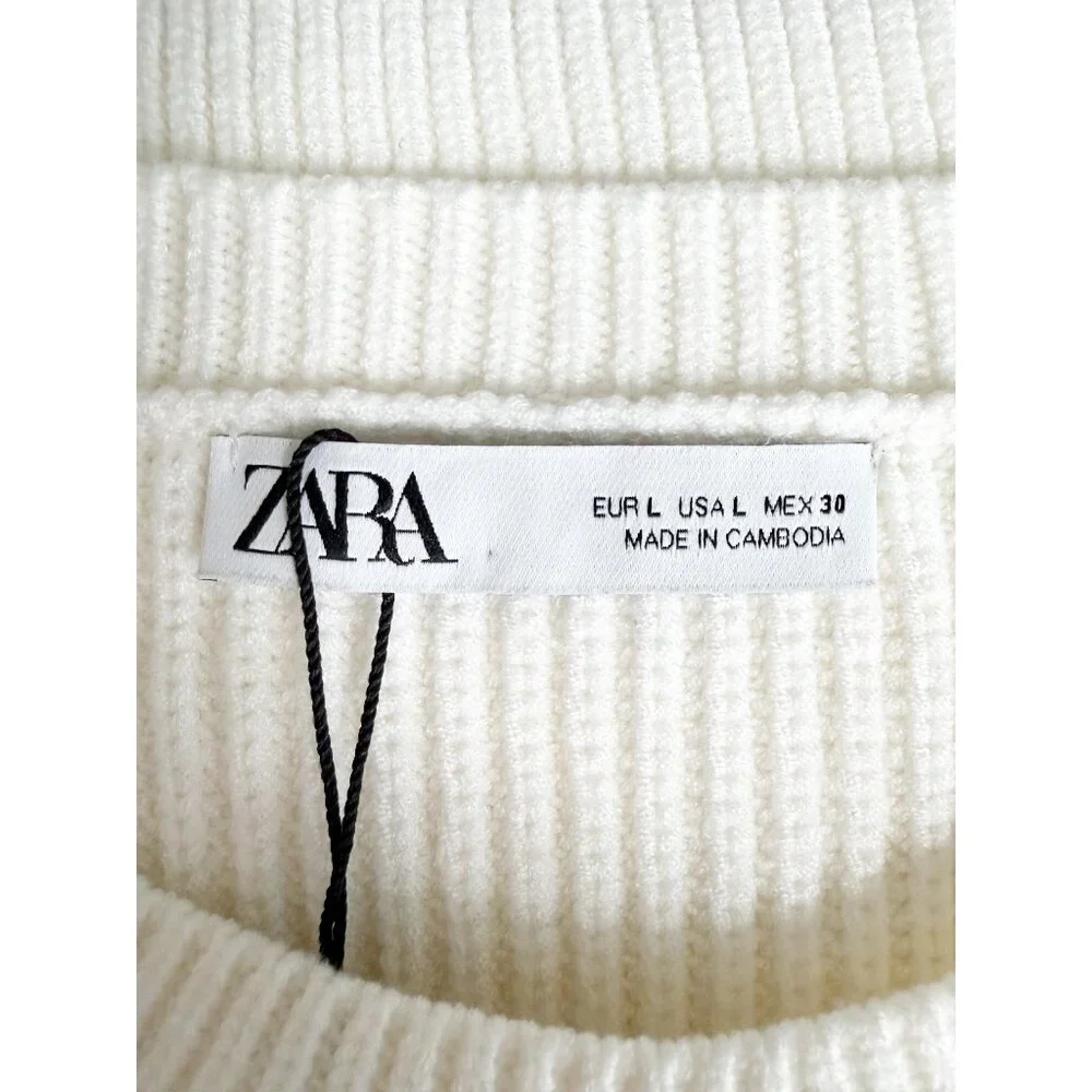 zara 5536/137/250 White Ribbed Knit Oversized Sweater L NEW - Picture 7 of 12